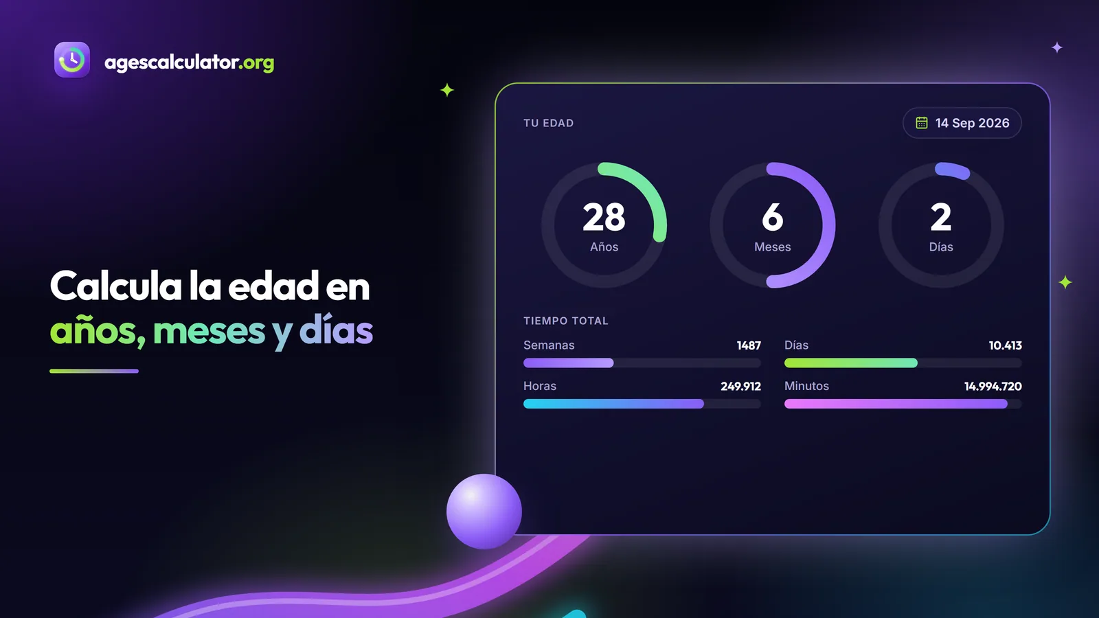 Calcula la edad en años, meses y días – 28 Años, 6 Meses, 2 Días, Semanas, Horas, Minutos