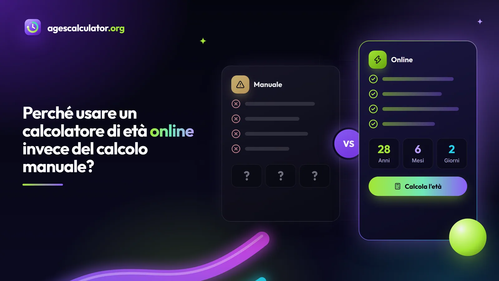 Perché usare un calcolatore di età online invece del calcolo manuale? Perché usare un calcolatore di età online invece del calcolo manuale? – Manuale, Online, Calcola l'età