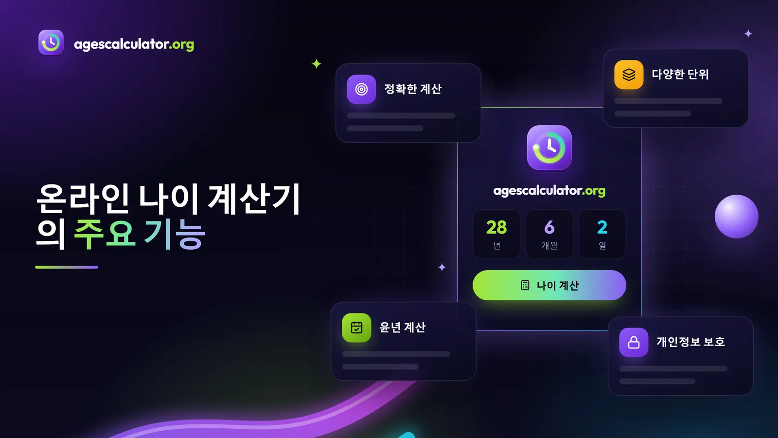 온라인 나이 계산기의 주요 기능 온라인 나이 계산기의 주요 기능 – 정확한 계산, 다양한 단위, 윤년 계산, 개인정보 보호