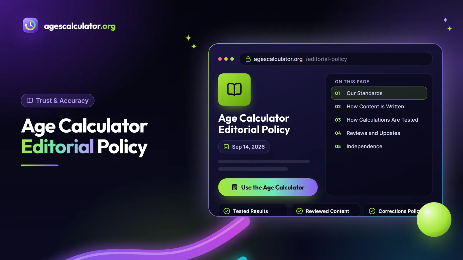 Age Calculator Editorial Policy – Tested Results, Reviewed Content, Corrections Policy