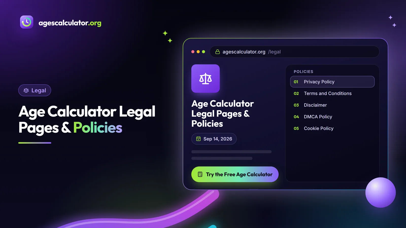 Age Calculator Legal Pages – Privacy Policy, Terms & Conditions, Cookie Policy