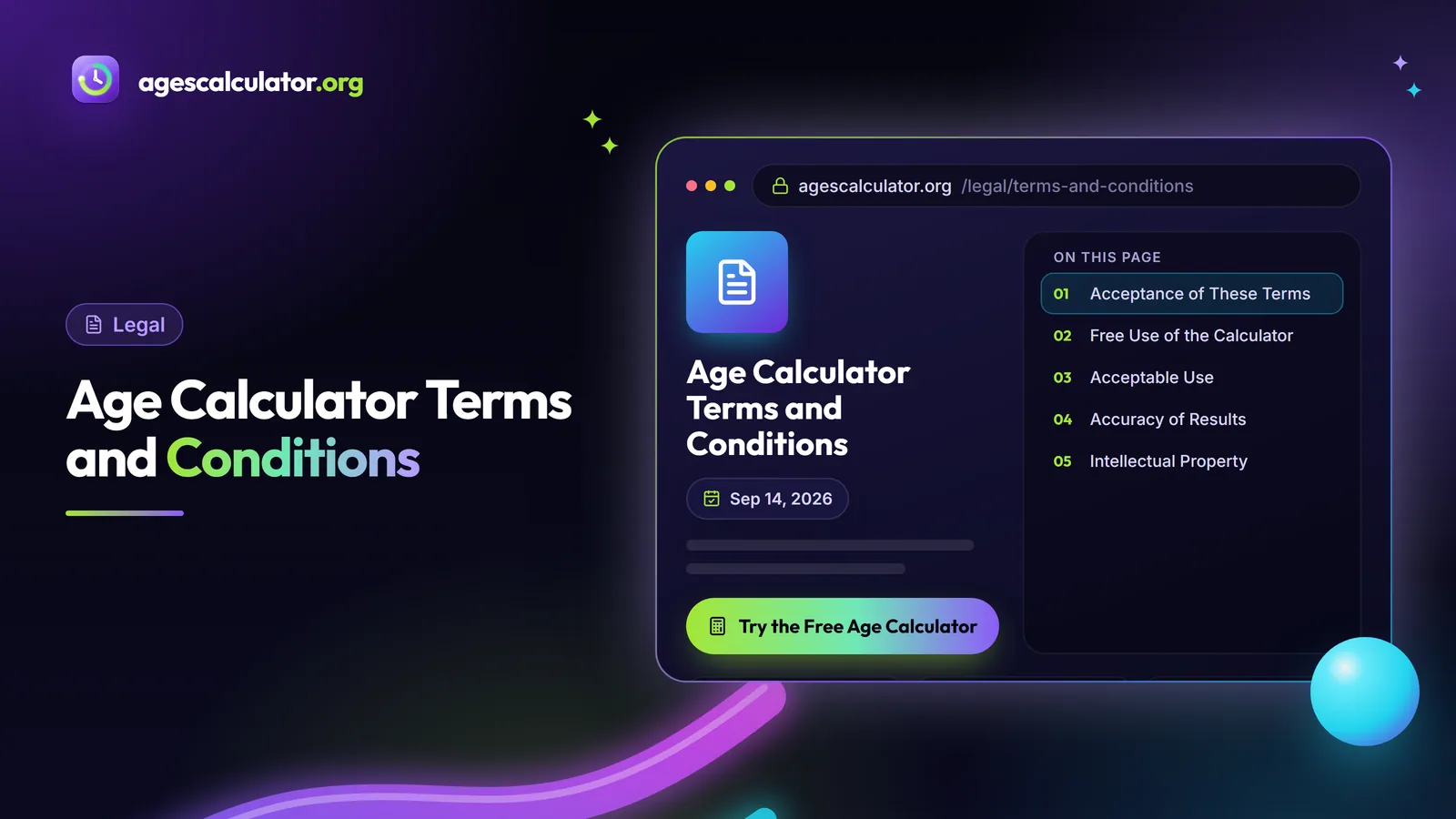 Age Calculator Terms and Conditions of Use – Free to Use, Fair Use Rules, Clear Liability